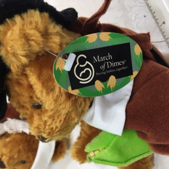 TWO Pilgrim Teddy Bears Thanksgiving Fall PLUSHLAND March of Dimes 8" - Picture 8 of 10